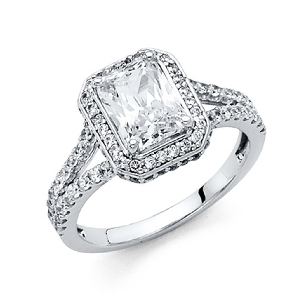 Scalloped Split Shank 1.75-Ct Radiant-Cut Halo Cz